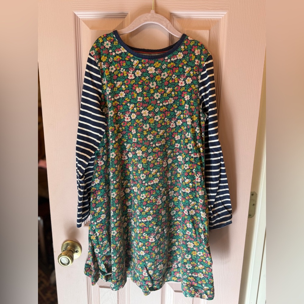 Mini Boden Floral and Striped Long Sleeve Dress Girls 9-10Y